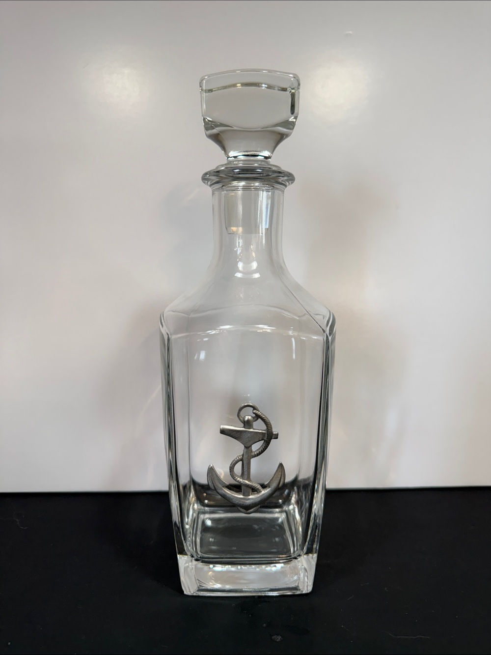 Clear Glass Decanter with Anchor Emblem - Nautical Home Dining